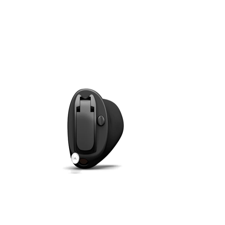 Philips_HearLink50_CIC_H1-2025_Left_C005BlackShell_C005BlackFP_Bat10_FrontalView_1000pctSize_w_shadow_TIF