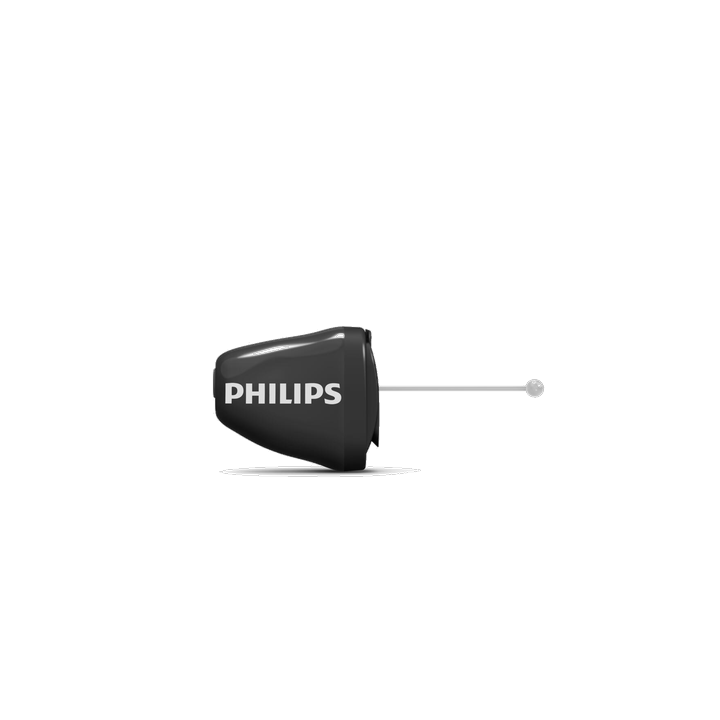 Philips_HearLink50_IIC_H1-2025_Left_C005BlackShell_C005BlackFP_Bat10_SideView